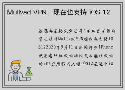 Mullvad VPN,现在也支持 iOS 12